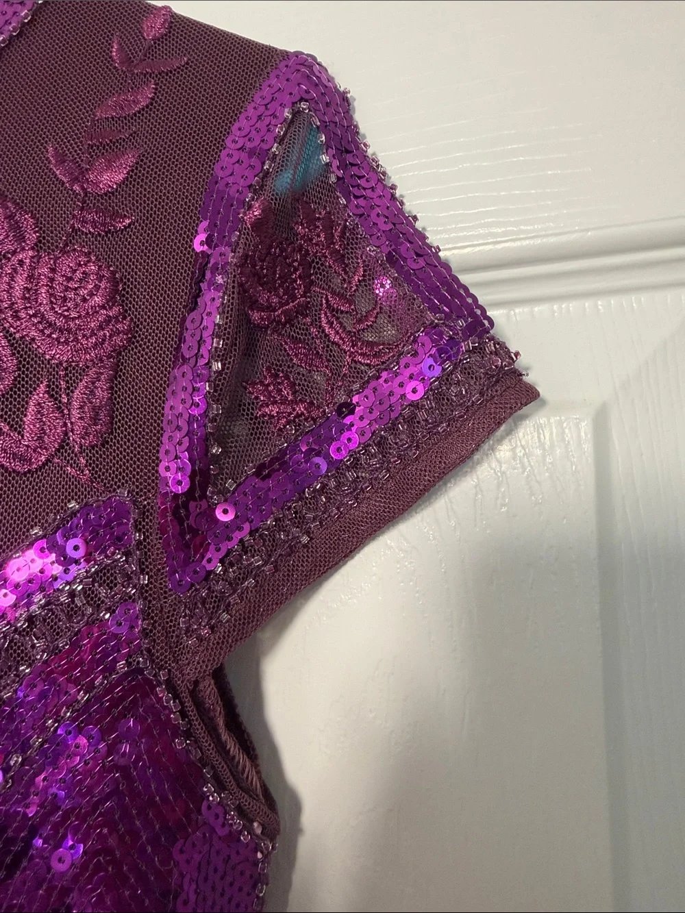 Lulu's Purple Sequin Embroidered Short Sleeve Dress